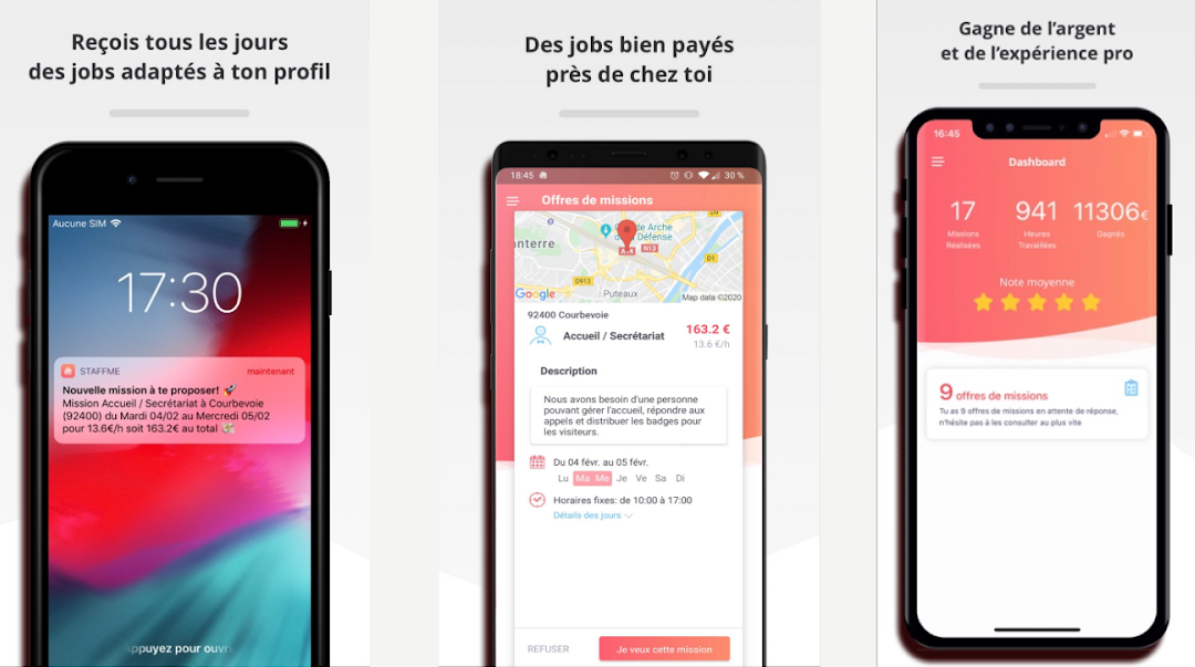 Application mobile StaffMe, job étudiant